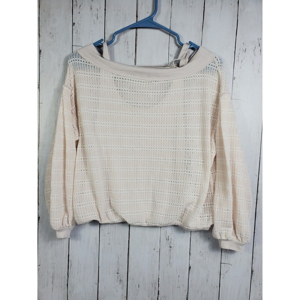 Free People Sistine Hacci Sweater XS Off Shoulder Balloon Sleeve Knit Cream Boho
